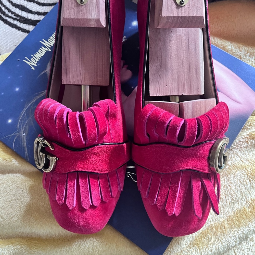 Gucci red suede loafers